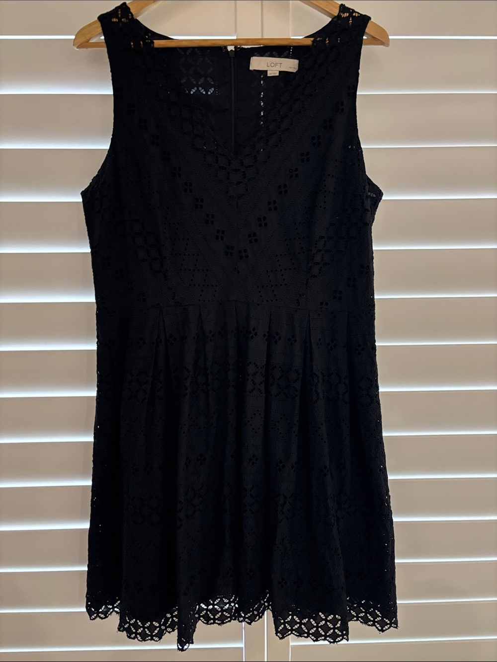 LOFT Black Sleeveless Eyelet Fit-and-Flare Mini Dress